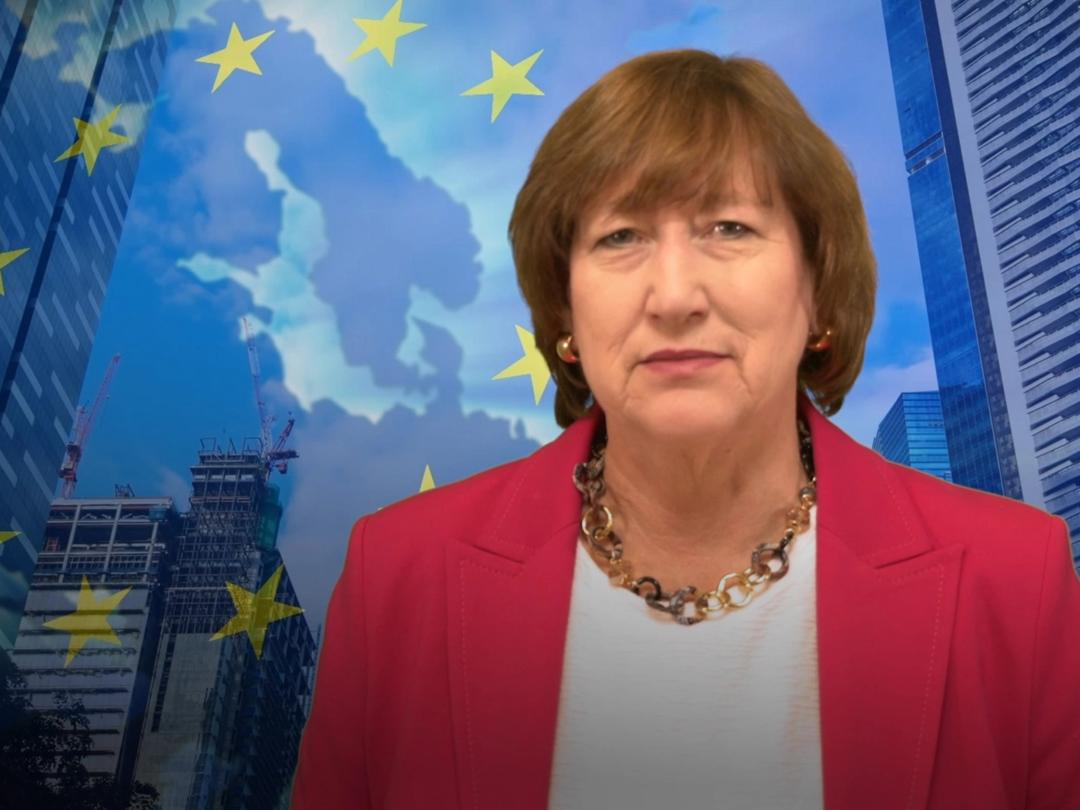 VDA-Präsidentin Hildegard Müller und die Europaflagge