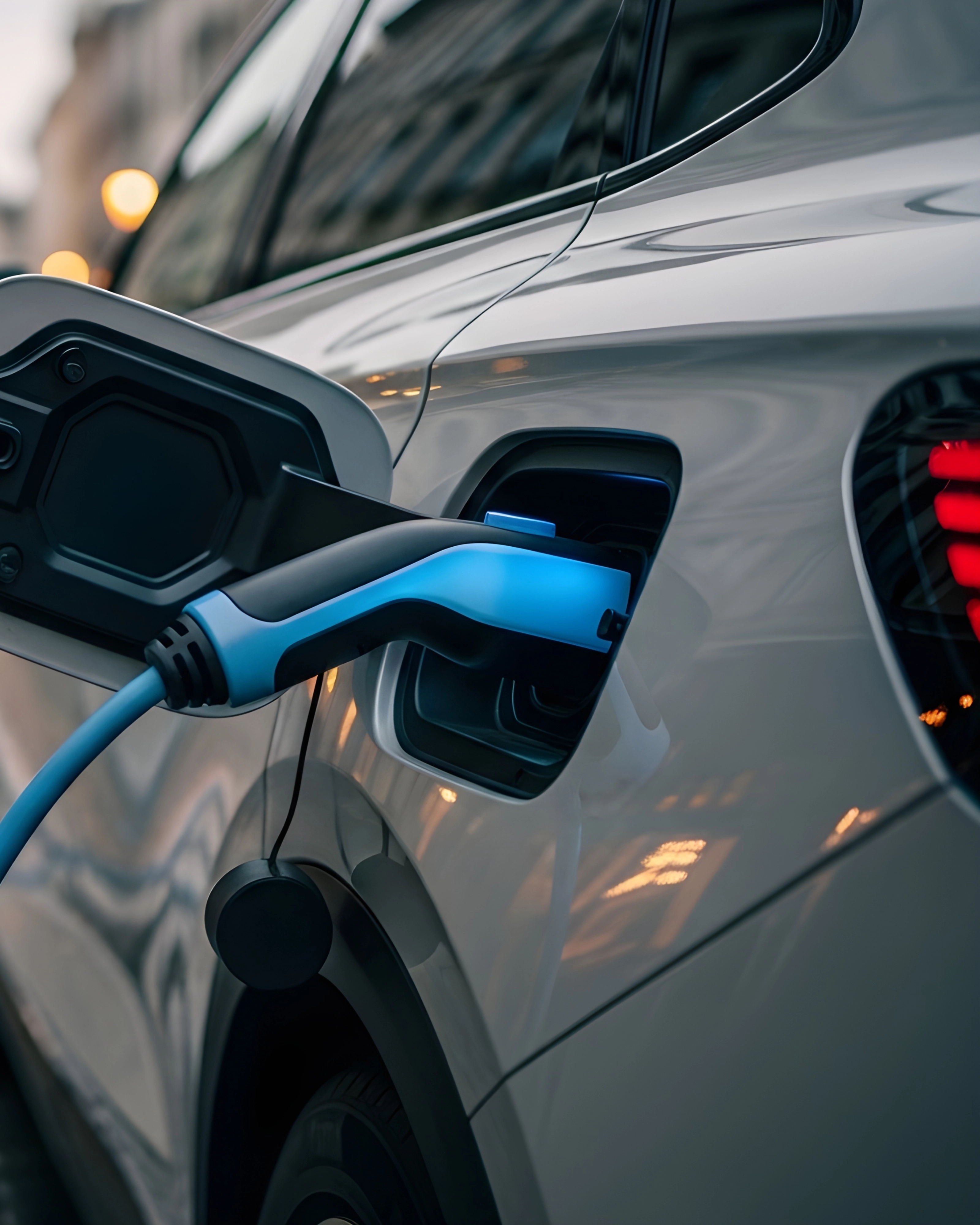Ein modernes Elektroauto lädt an einer Ladesäule.