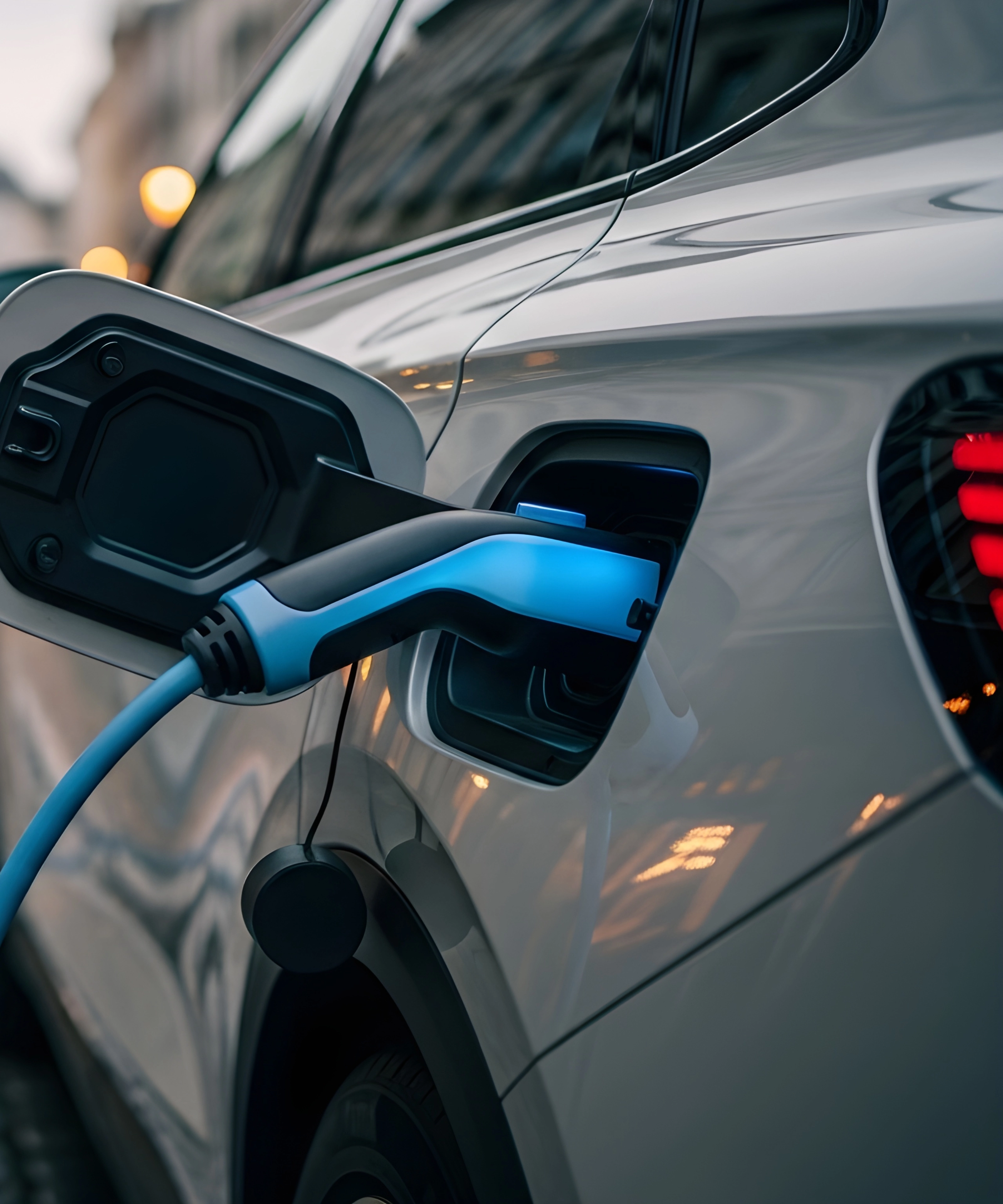 Ein modernes Elektroauto lädt an einer Ladesäule.